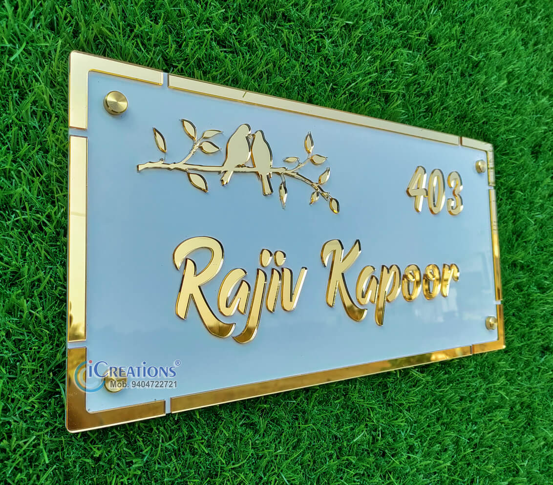 Name Plate for Home Entrance with Golden Acrylic Letters