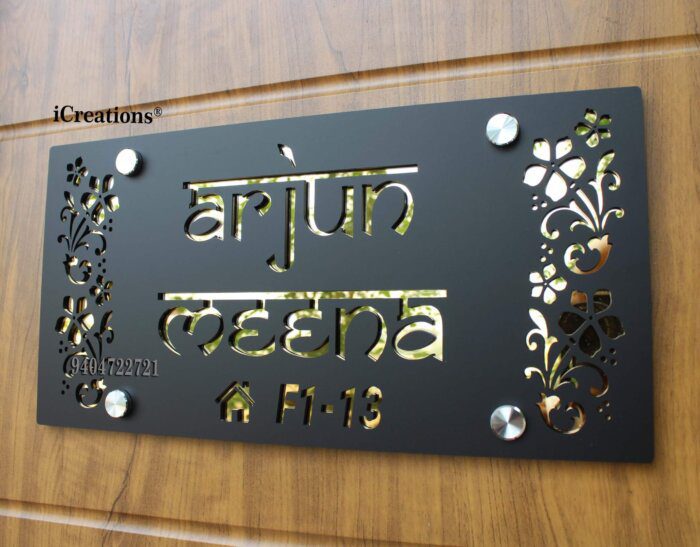 Acrylic Nameplate Matte Black with Gold Letters