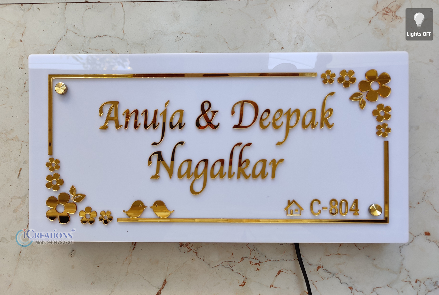 Customized Name Plates For Home White Gold Elegance