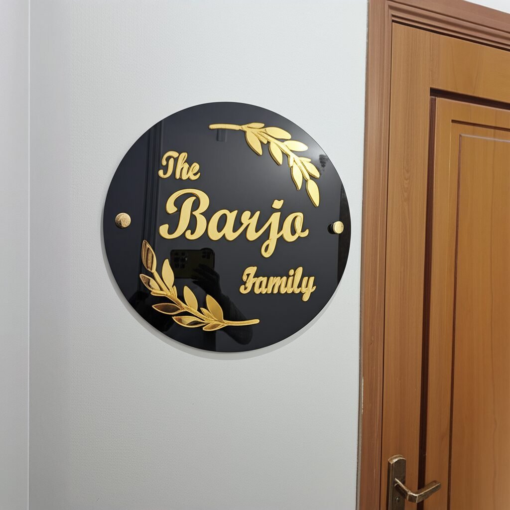 Black name plate with LED light (2) iCreations Personalized Round Black Name Plate with LED Light - Glossy Acrylic (12-inch) Black name plate with LED light
