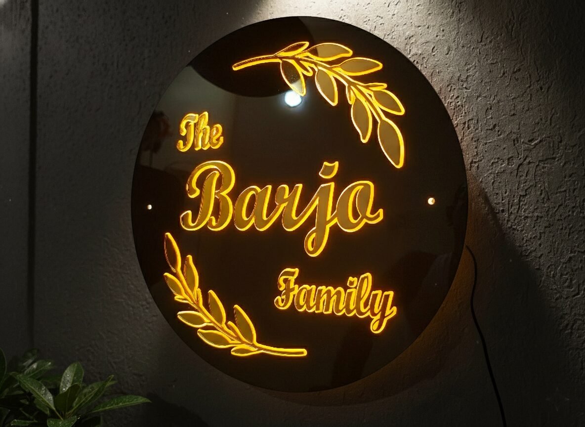 Black name plate with LED light (3) iCreations Personalized Round Black Name Plate with LED Light - Glossy Acrylic (12-inch) Black name plate with LED light