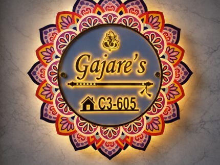 Multicolor mandala name plate with LED backlight – front view