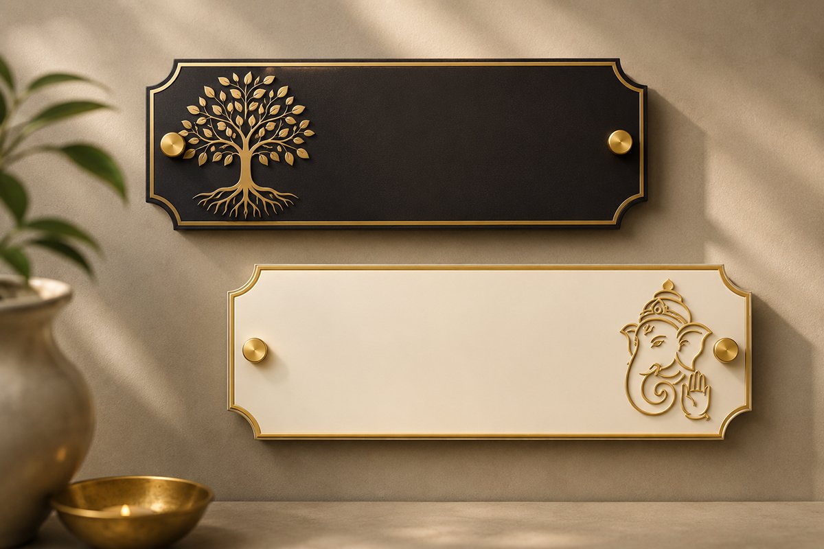 25+ Acrylic Name Plate Designs for Home with Prices (2026 Guide) 4 Tree and Ganesha themed acrylic name plate designs