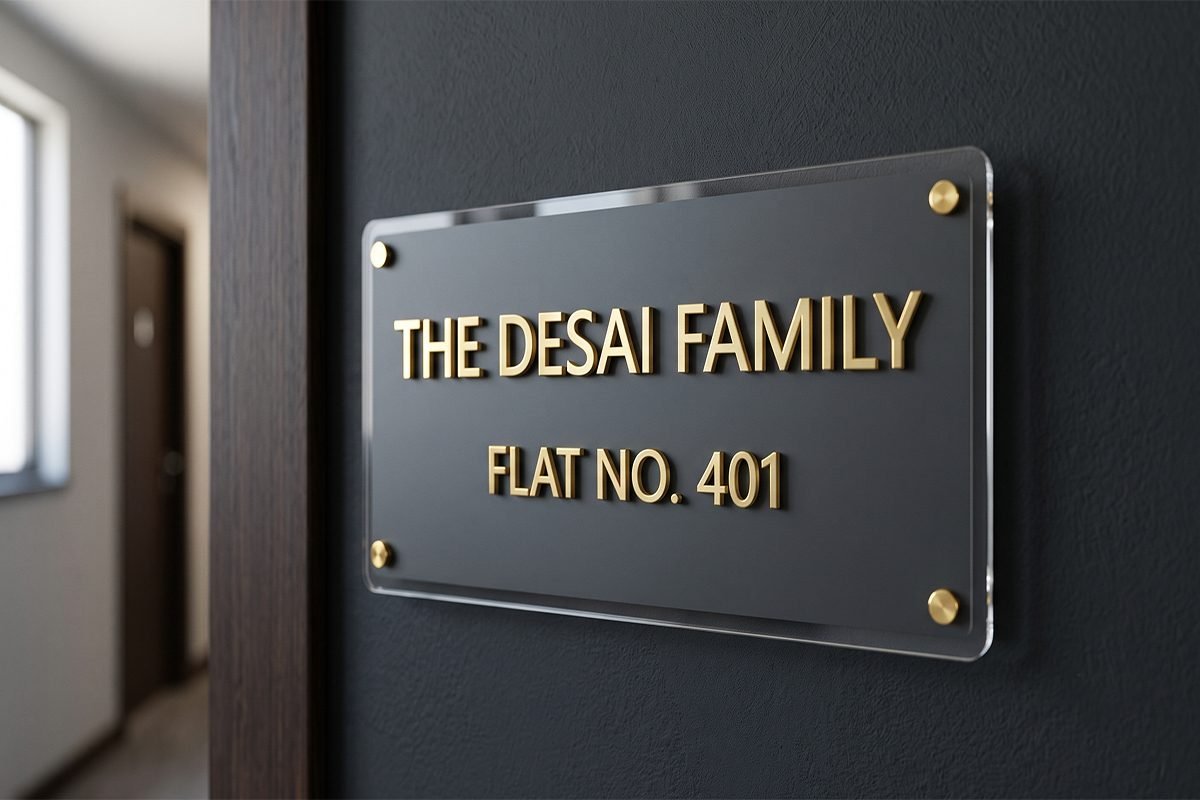 Name and flat number combined on a compact apartment name plate