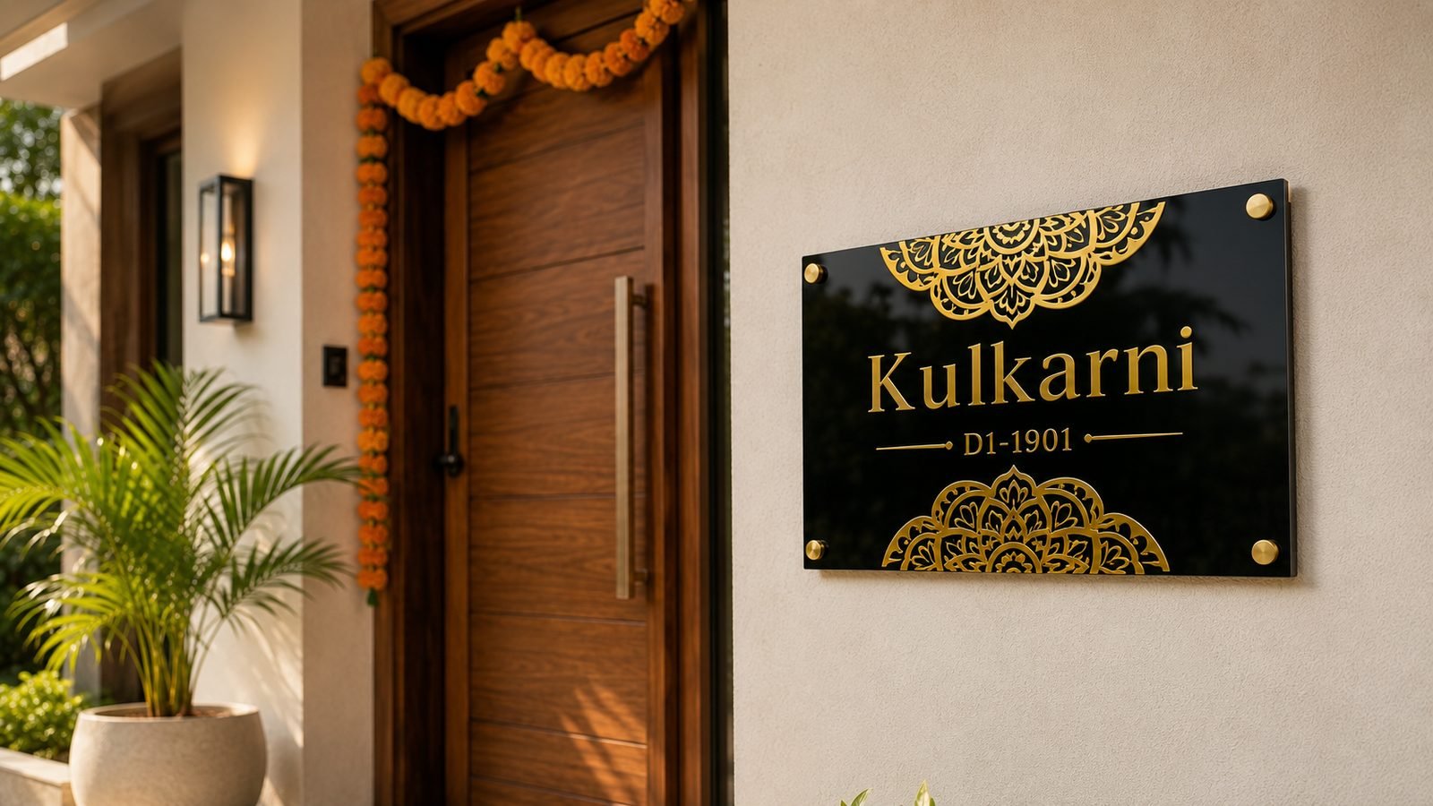 Laser cut name plate designs for home - acrylic mandala nameplate at entrance