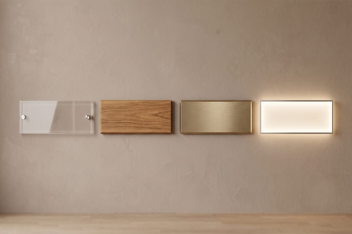 Choose Name Plate Material: Perfect Matches for Your Space 2 Acrylic, wood, metal and LED name plate materials compared