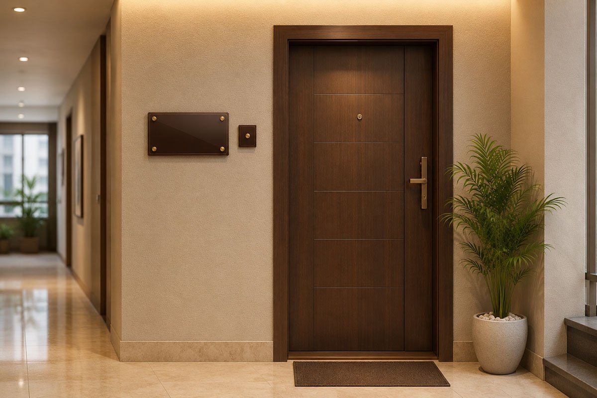 Vastu for Name Plate: Right Direction, Colour & Placement (2026 Guide) 5 Vastu-friendly name plate on a modern flat door