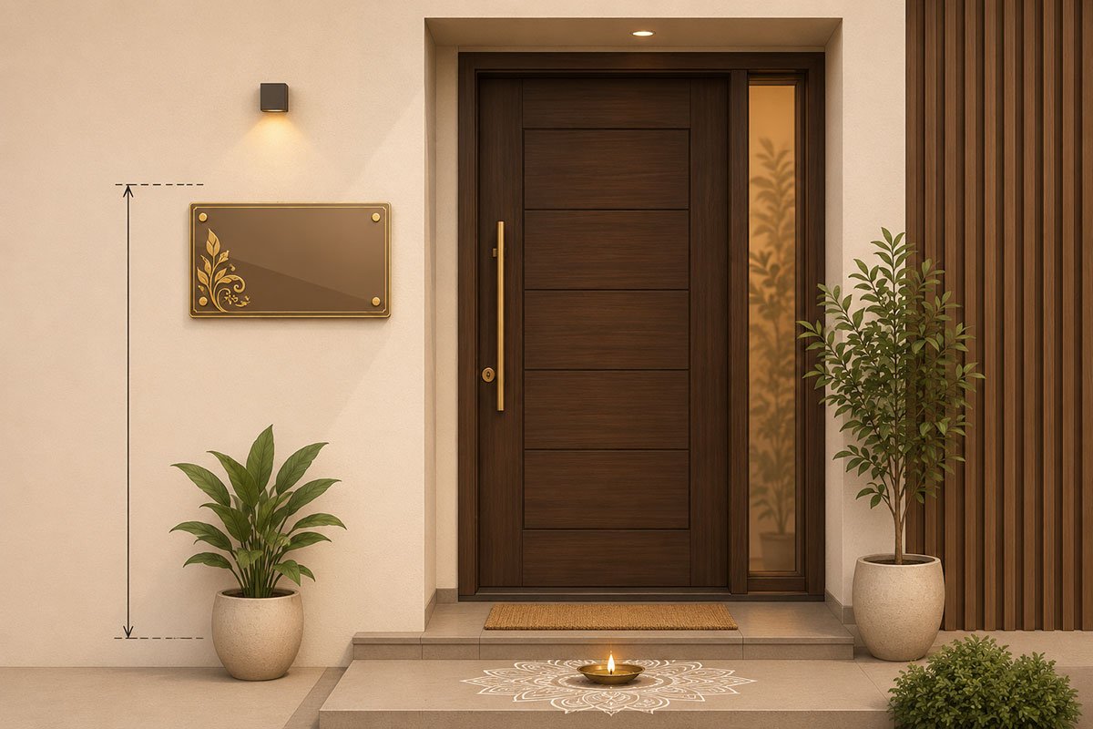Vastu for Name Plate: Right Direction, Colour & Placement (2026 Guide) 2 Vastu for name plate placement and eye-level height at the main door