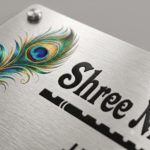 House name board (8x16 inch) in silver stainless steel, close-up of the personalized design