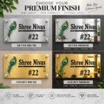 Stainless steel name plate finish options - silver and gold in brushed and mirror finish