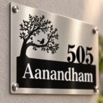 Stainless steel name plate for home (8x12 inch) in silver, premium personalized design