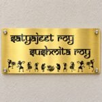 Name plate for home in golden brushed stainless steel, 8 by 16 inches, personalised product view